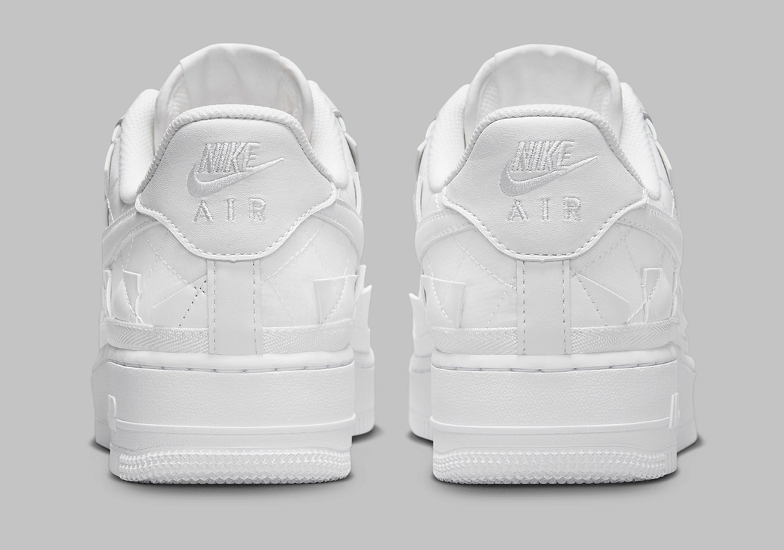 Side view of Billie Eilish x Nike Air Force 1 Low "White" sneakers showing off recycled textile construction