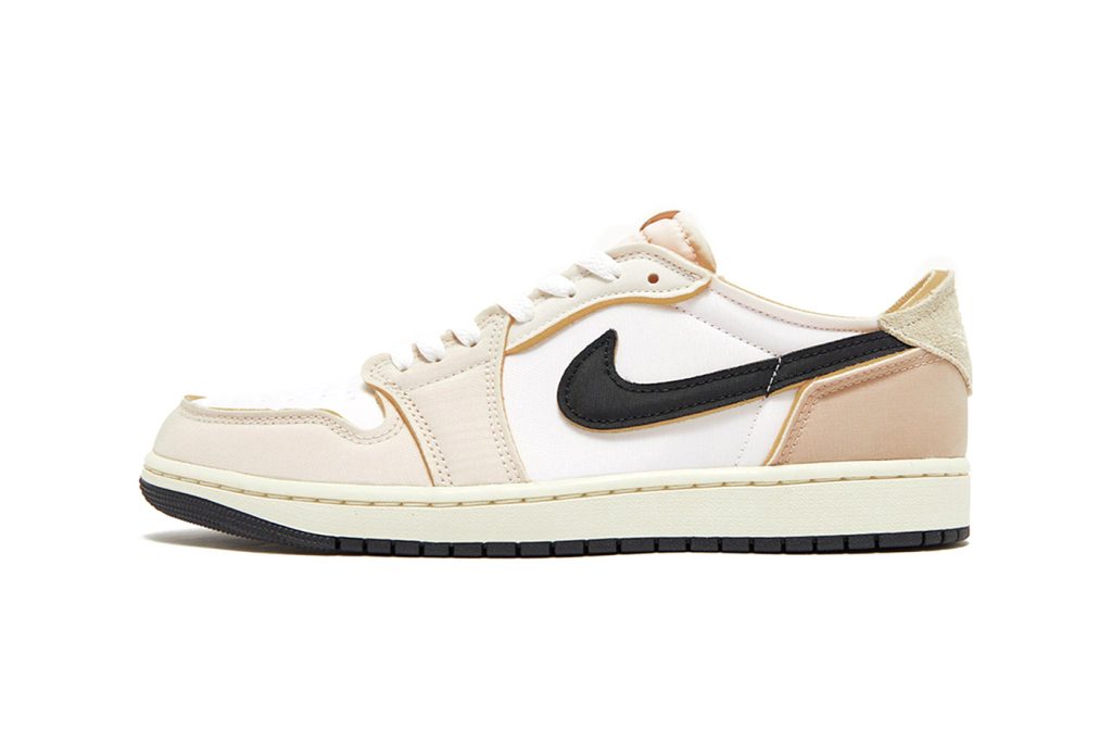 side view of Air Jordan 1 Low 'Coconut Milk' sneakers featuring neutral-toned design and enhanced water resistance.