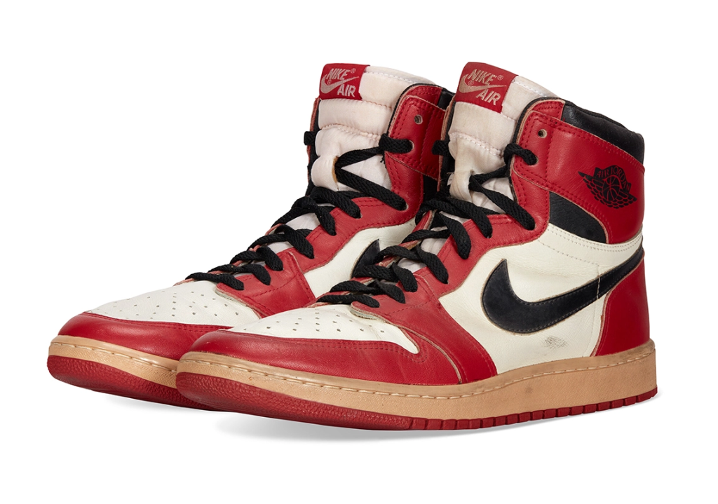 legendary Air Jordan 1 Chicago sneakers worn by Michael Jordan, known for their revolutionary collaboration and timeless style.