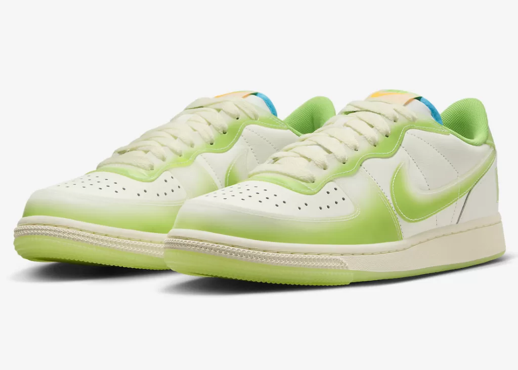 Nike Unveils Terminator Low 'Sofvi' - A Nod to Japanese Vinyl Toys 2 Nike Terminator Low 'Sofvi' sneaker featuring lime green airbrushed effect on mudguard and Swooshes.