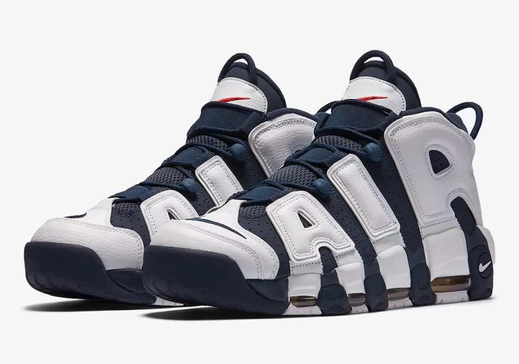 Nike Air More Uptempo "Olympic" returns for Paris 2024! Retro basketball kicks in patriotic red, white & blue honor Scottie Pippen's legacy. Drops August 2024 for $170 USD. 