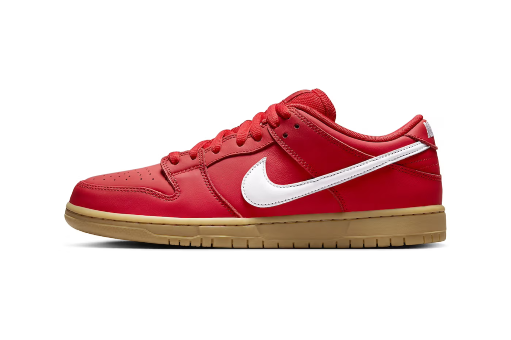 Red Alert!  The limited edition Nike Dunk Low "University Red Gum" drops this summer. Premium leather, classic Swoosh, grippy gum outsole - all for $115 USD. Stay tuned for Orange Label release details!