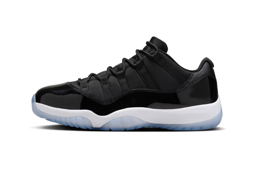 The iconic Air Jordan 11 gets a low-top makeover in the "Space Jam" colorway! This summer release features a black ballistic mesh upper, patent leather mudguard, white midsole, and icy blue outsole. Expected release date: May 18th via Nike SNKRS & select retailers for $190 USD.