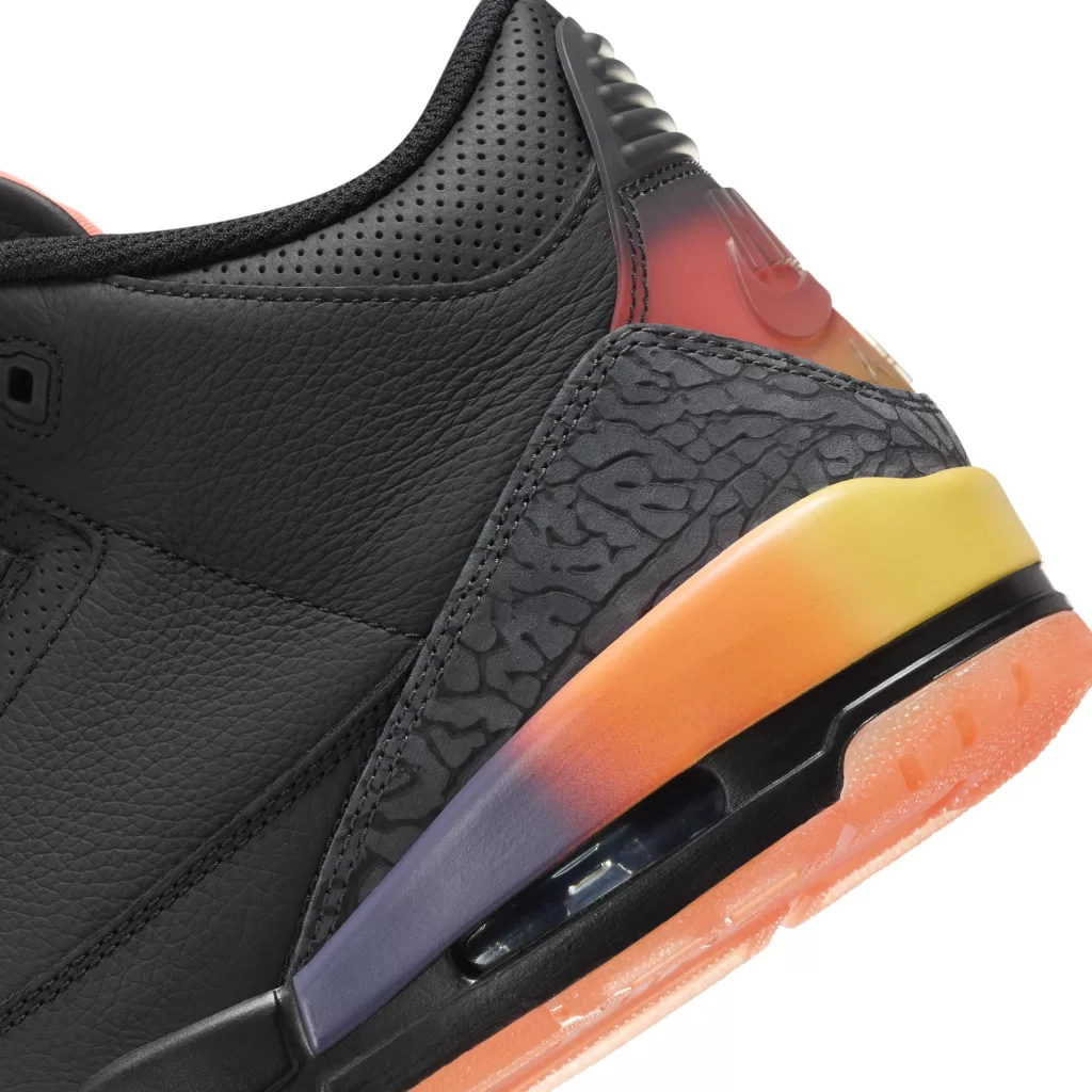 J Balvin's heartfelt tribute, the Air Jordan 3 "Rio," gets a closer look! Black leather with sunrise gradients honors his son. Drops May 22nd for $250 USD via Nike & retailers.